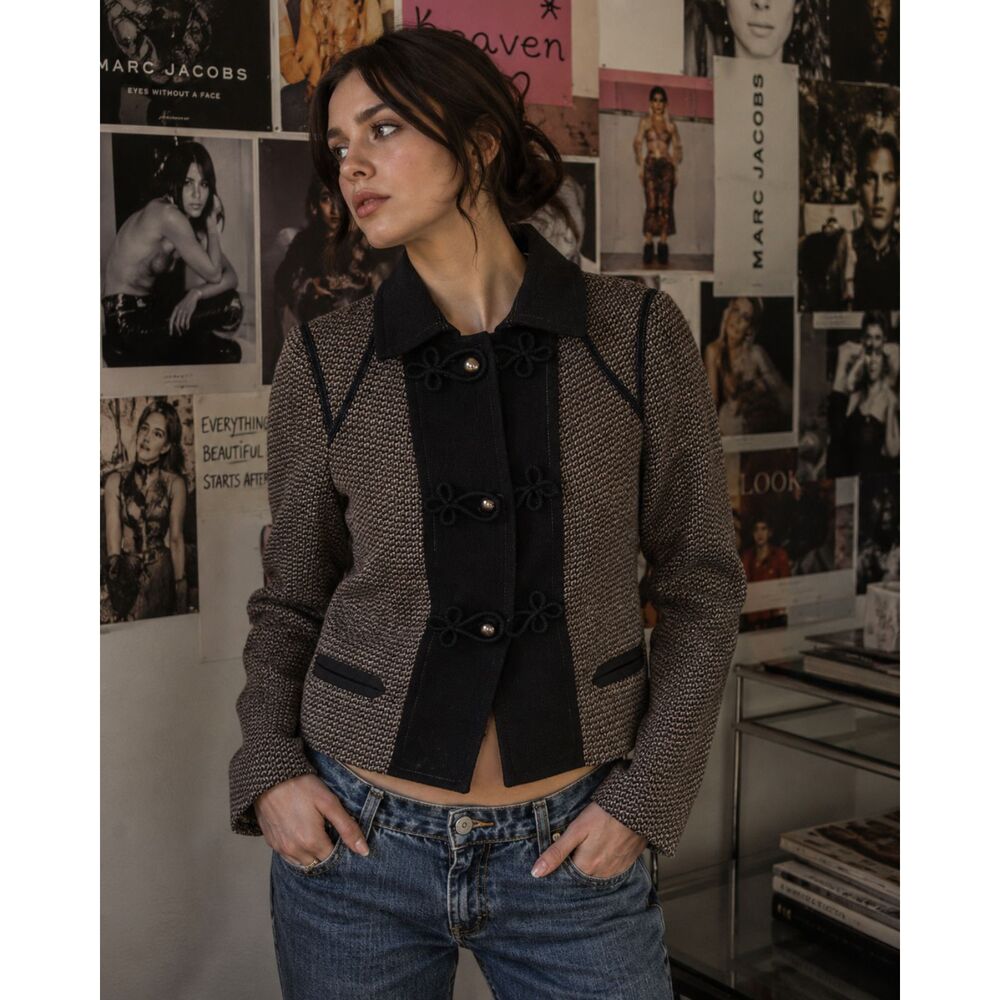 Marc Jacobs Brown Tweed Frog Closure Cropped Jacket Blazer   Women's Size Small